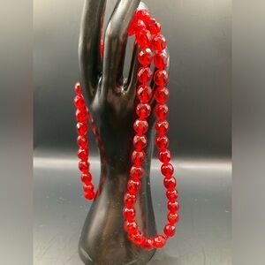Red Glass Faceted Beaded Necklace